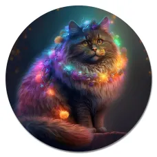 Коврик для мыши Кошка с гирляндой, d.20см KM1062