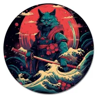 Коврик для мыши Кот самурай, d.20см KM1067