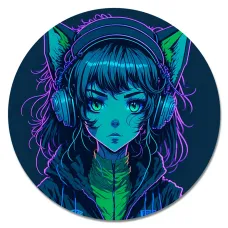 Коврик для мыши Аниме девушка неко в наушниках, d.20см KM1121