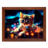 Постер в рамке 22х17см Котенок с гирляндой POSG-0320