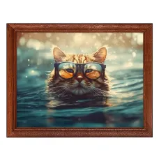 Постер в рамке 22х17см Кот в воде POSG-0328