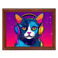 Постер в рамке 22х17см Кошка в наушниках POSG-0329