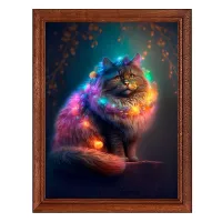 Постер в рамке 17х22см Кошка с гирляндой POSV-0381
