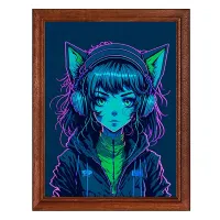 Постер в рамке 17х22см Аниме девушка неко в наушниках POSV-0440