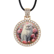 Кулон со стразами Кот и цветы, цвет светлое золото ALKS0109