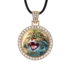 Кулон со стразами Злой кот, цвет светлое золото ALKS0111