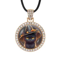 Кулон со стразами Кот чародей, цвет светлое золото ALKS0113