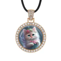 Кулон со стразами Котенок с бантиком, цвет светлое золото ALKS0120