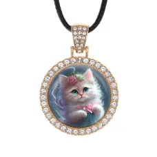 Кулон со стразами Котенок с бантиком, цвет светлое золото ALKS0120