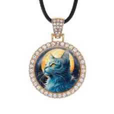Кулон со стразами Кошка и луна, цвет светлое золото ALKS0127