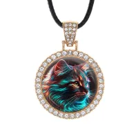 Кулон со стразами Неоновый кот, цвет светлое золото ALKS0128