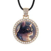 Кулон со стразами Кошка, цвет светлое золото ALKS0130