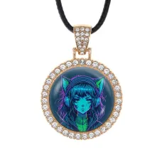 Кулон со стразами Аниме девушка неко, цвет светлое золото ALKS0143