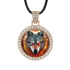 Кулон со стразами Огненная волчица, цвет светлое золото ALKS0145