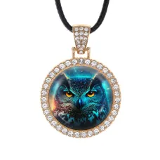 Кулон со стразами Сова анфас, цвет светлое золото ALKS0148