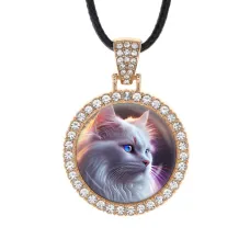 Кулон со стразами Белая кошка, цвет светлое золото ALKS0150
