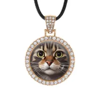 Кулон со стразами Кошка крупным планом, цвет светлое золото ALKS0152