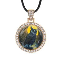 Кулон со стразами Сова и полнолуние, цвет светлое золото ALKS0164