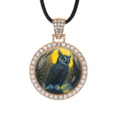 Кулон со стразами Сова и полнолуние, цвет светлое золото ALKS0164