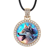 Кулон со стразами Волк в профиль, цвет светлое золото ALKS0169