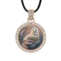 Кулон со стразами Белая сова, цвет светлое золото ALKS0172