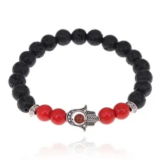 Браслет Хамса из лавы и коралла, 8мм BJBS-375