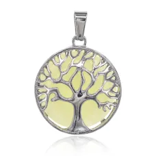 Кулон Дерево жизни d.2,7см с камнем Светящийся нефрит BJK083-25