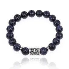 Браслет с руной Соулу и синт. камнем Синий авантюрин 10 мм BSRC-01-02
