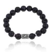 Браслет с руной Соулу и нат.камнем Лава 10 мм BSRC-01-09