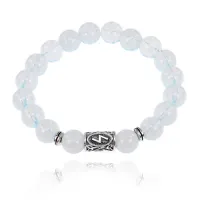 Браслет с руной Соулу и синт. камнем Лунный камень 10 мм BSRC-01-11