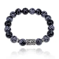 Браслет с руной Соулу и нат.камнем Снежный обсидиан 10 мм BSRC-01-14