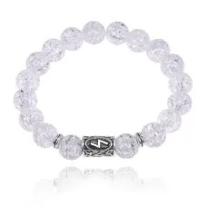 Браслет с руной Соулу и синт.камнем Сахарный кварц 10 мм BSRC-01-16