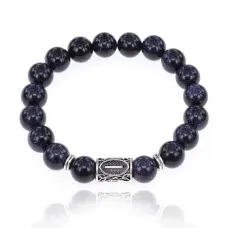 Браслет с руной Иса и синт.камнем Синий авантюрин 10 мм BSRC-02-02