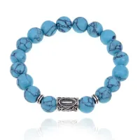 Браслет с руной Иса и синтетическим камнем Бирюза 10 мм BSRC-02-05
