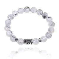 Браслет с руной Иса и нат.камнем Кахолонг 10 мм BSRC-02-07