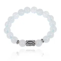Браслет с руной Иса и синт.камнем Лунный камень 10 мм BSRC-02-11