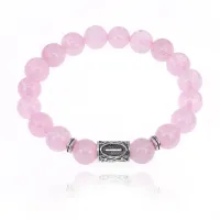 Браслет с руной Иса и нат.камнем Розовый кварц 10 мм BSRC-02-15