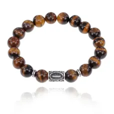 Браслет с руной Иса и нат. камнем Тигровый глаз 10 мм BSRC-02-19