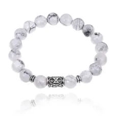 Браслет с руной Дагаз и нат.камнем Кахолонг 10 мм BSRC-03-07