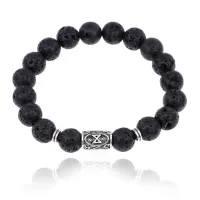 Браслет с руной Дагаз и нат.камнем Лава 10 мм BSRC-03-09