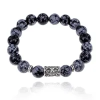 Браслет с руной Дагаз и нат.камнем Снежный обсидиан 10 мм BSRC-03-14