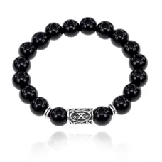 Браслет с руной Дагаз и нат.камнем Черный агат 10 мм BSRC-03-23