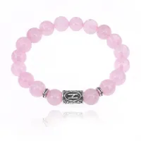 Браслет с руной Хагалаз и нат.камнем Розовый кварц 10 мм BSRC-04-15