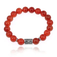 Браслет с руной Хагалаз и нат.камнем Сердолик 10 мм BSRC-04-17