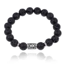 Браслет с руной Ингуз и нат.камнем Лава 10 мм BSRC-05-09