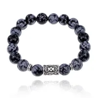 Браслет с руной Ингуз и нат.камнем Снежный обсидиан 10 мм BSRC-05-14