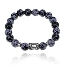 Браслет с руной Ингуз и нат.камнем Снежный обсидиан 10 мм BSRC-05-14