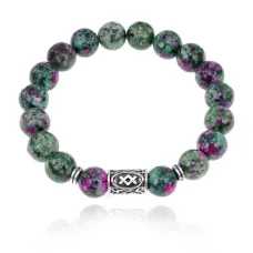 Браслет с руной Ингуз и синт. камнем Цоизит 10 мм BSRC-05-22