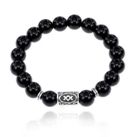 Браслет с руной Ингуз и нат.камнем Черный агат 10 мм BSRC-05-23