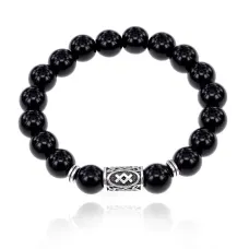 Браслет с руной Ингуз и нат.камнем Черный агат 10 мм BSRC-05-23